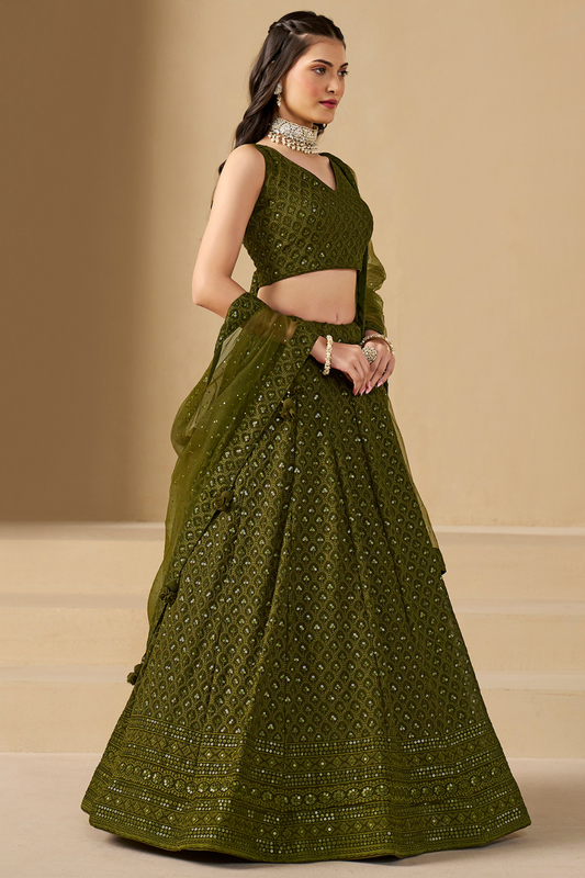 Captivating Thread Work Georgette Party Wear Lehenga Choli