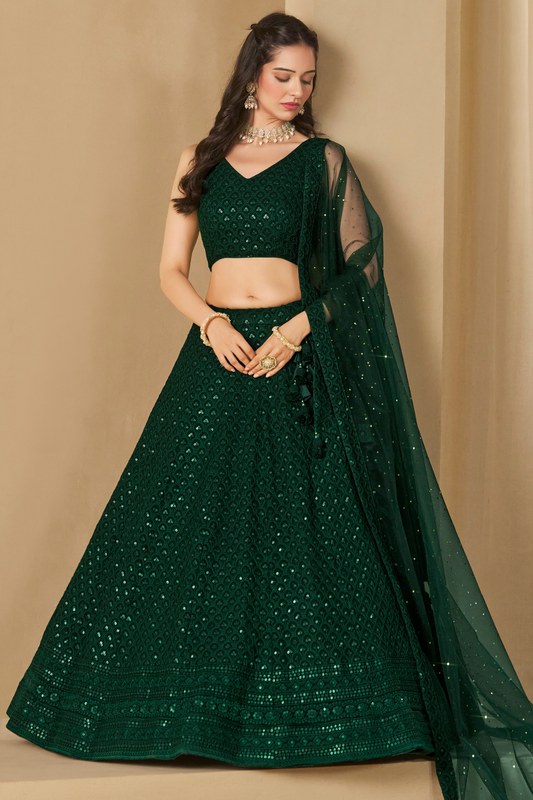Captivating Thread Work Georgette Party Wear Lehenga Choli
