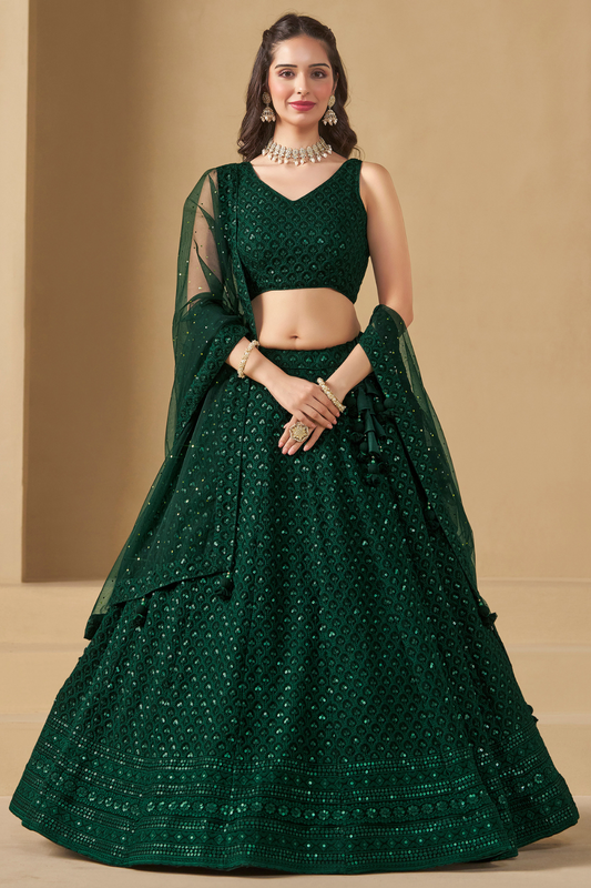 Captivating Thread Work Georgette Party Wear Lehenga Choli