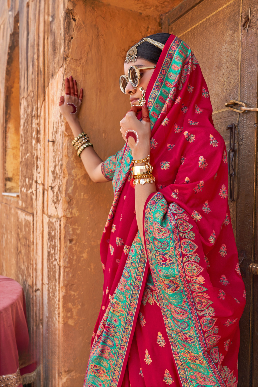 Soft Silk Banarasi Saree with Butta & Pashmina Print