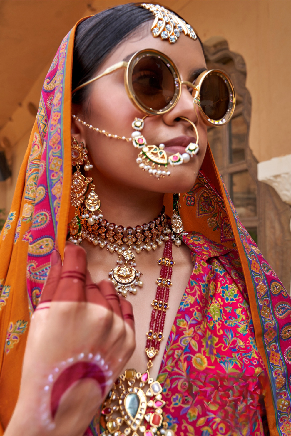 Soft Silk Banarasi Saree with Butta & Pashmina Print