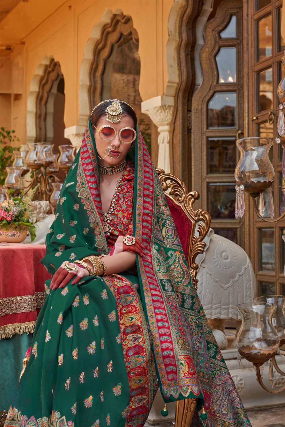 Soft Silk Banarasi Saree with Butta & Pashmina Print