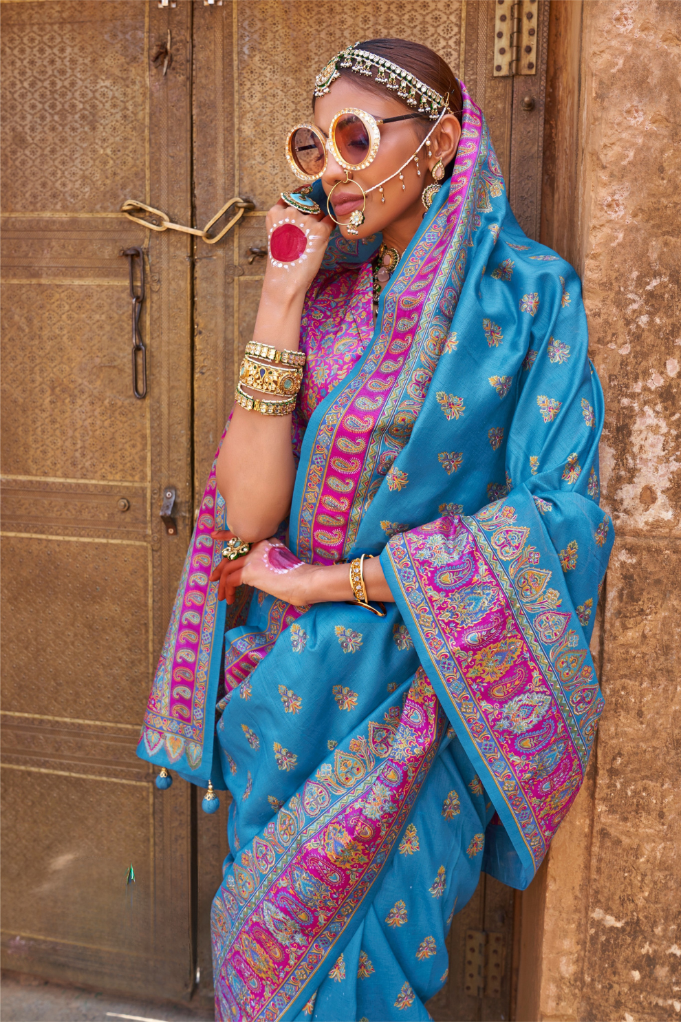 Soft Silk Banarasi Saree with Butta & Pashmina Print