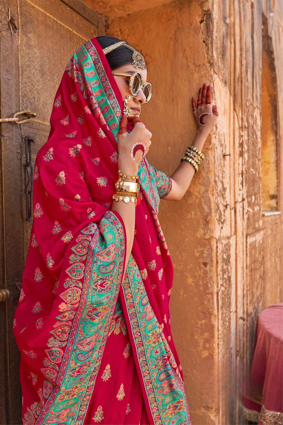 Soft Silk Banarasi Saree with Butta & Pashmina Print