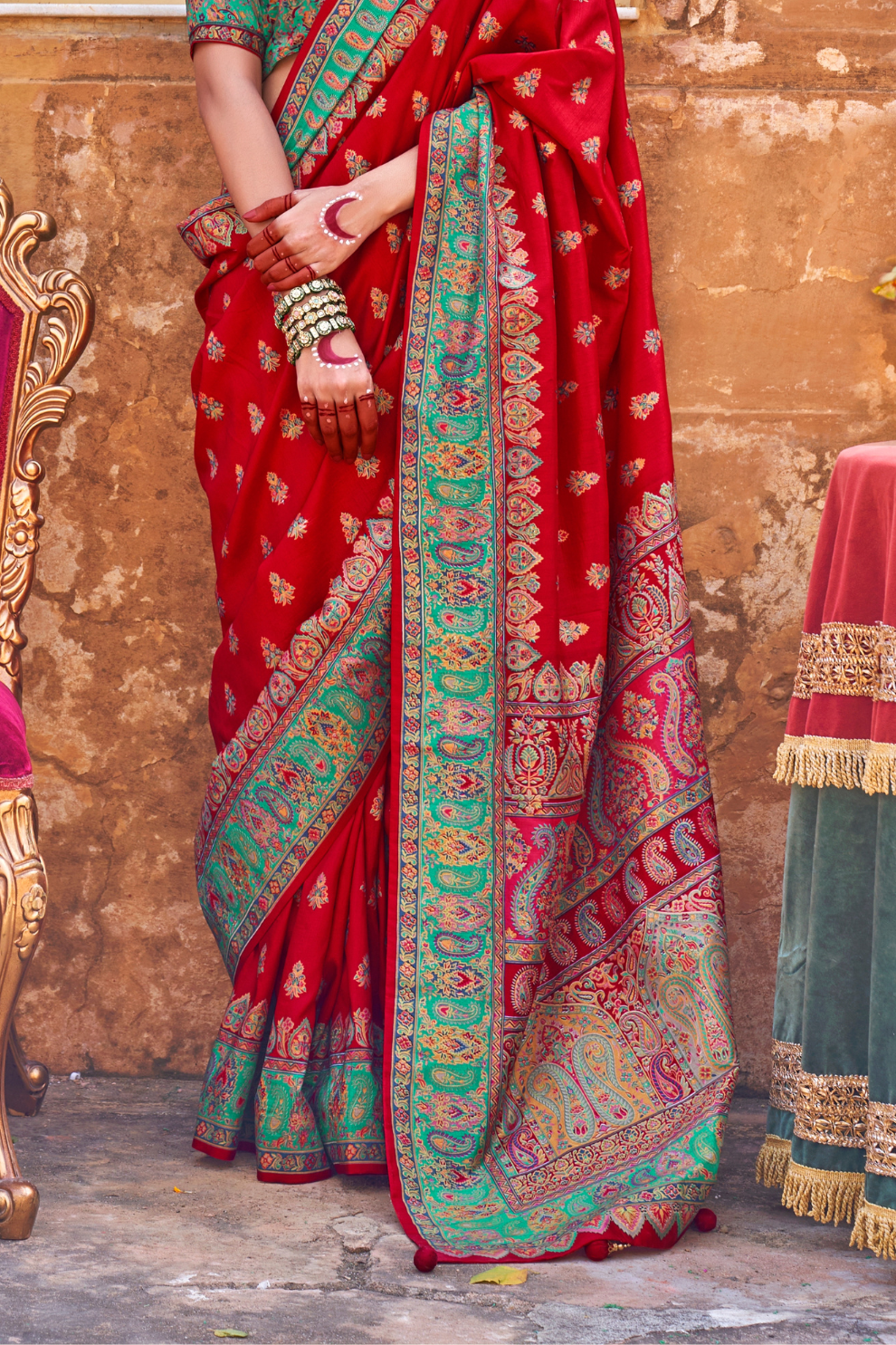Soft Silk Banarasi Saree with Butta & Pashmina Print