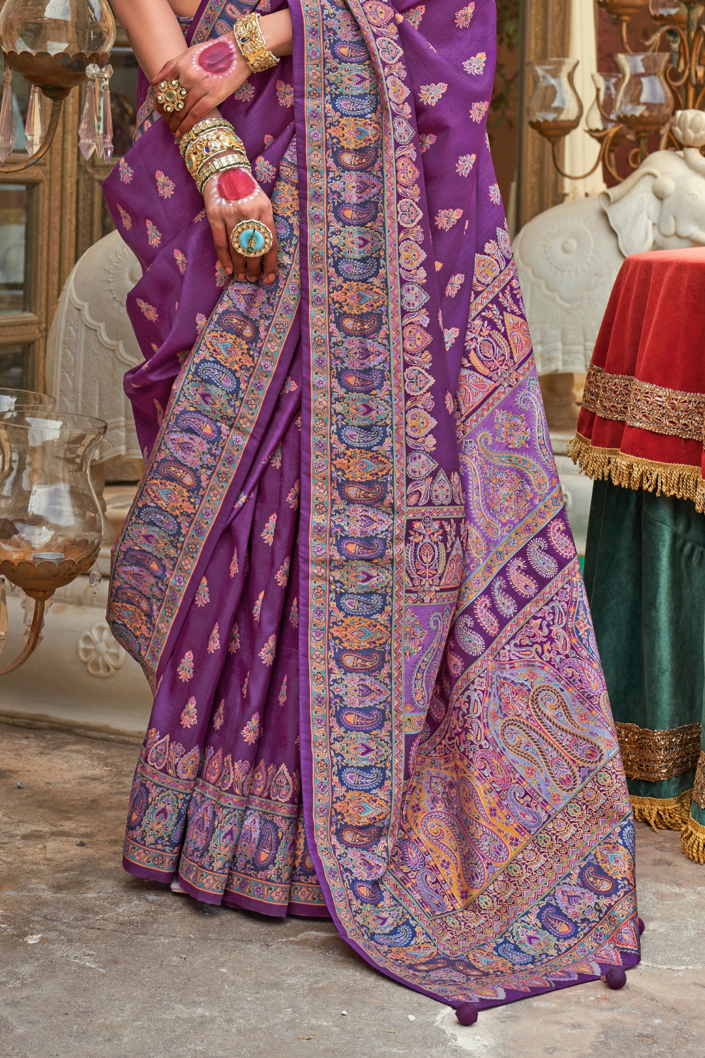 Soft Silk Banarasi Saree with Butta & Pashmina Print