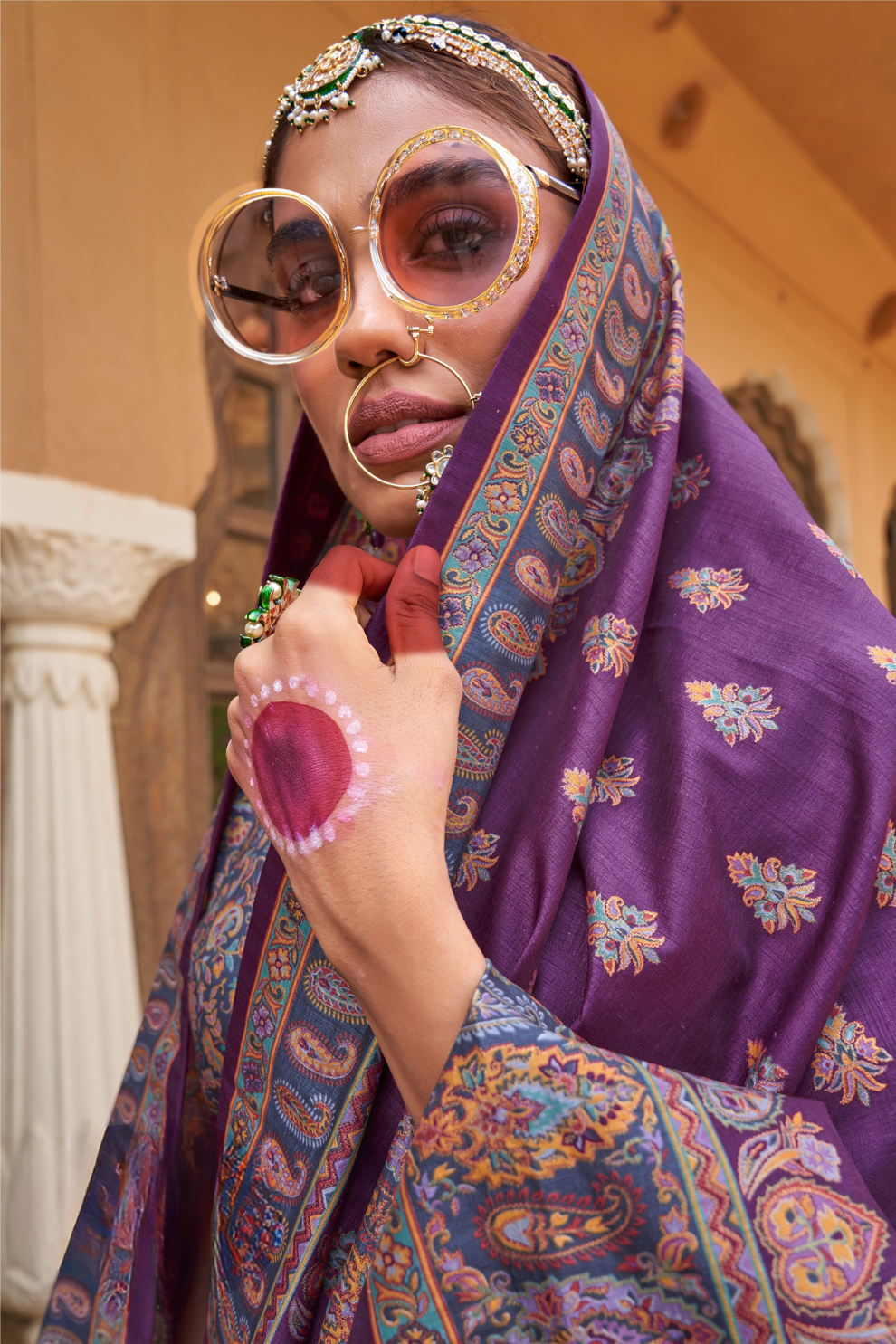 Soft Silk Banarasi Saree with Butta & Pashmina Print