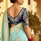 Banarasi Silk Saree with Elegant Contrast Blouse Design