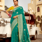 Banarasi Silk Saree with Elegant Contrast Blouse Design
