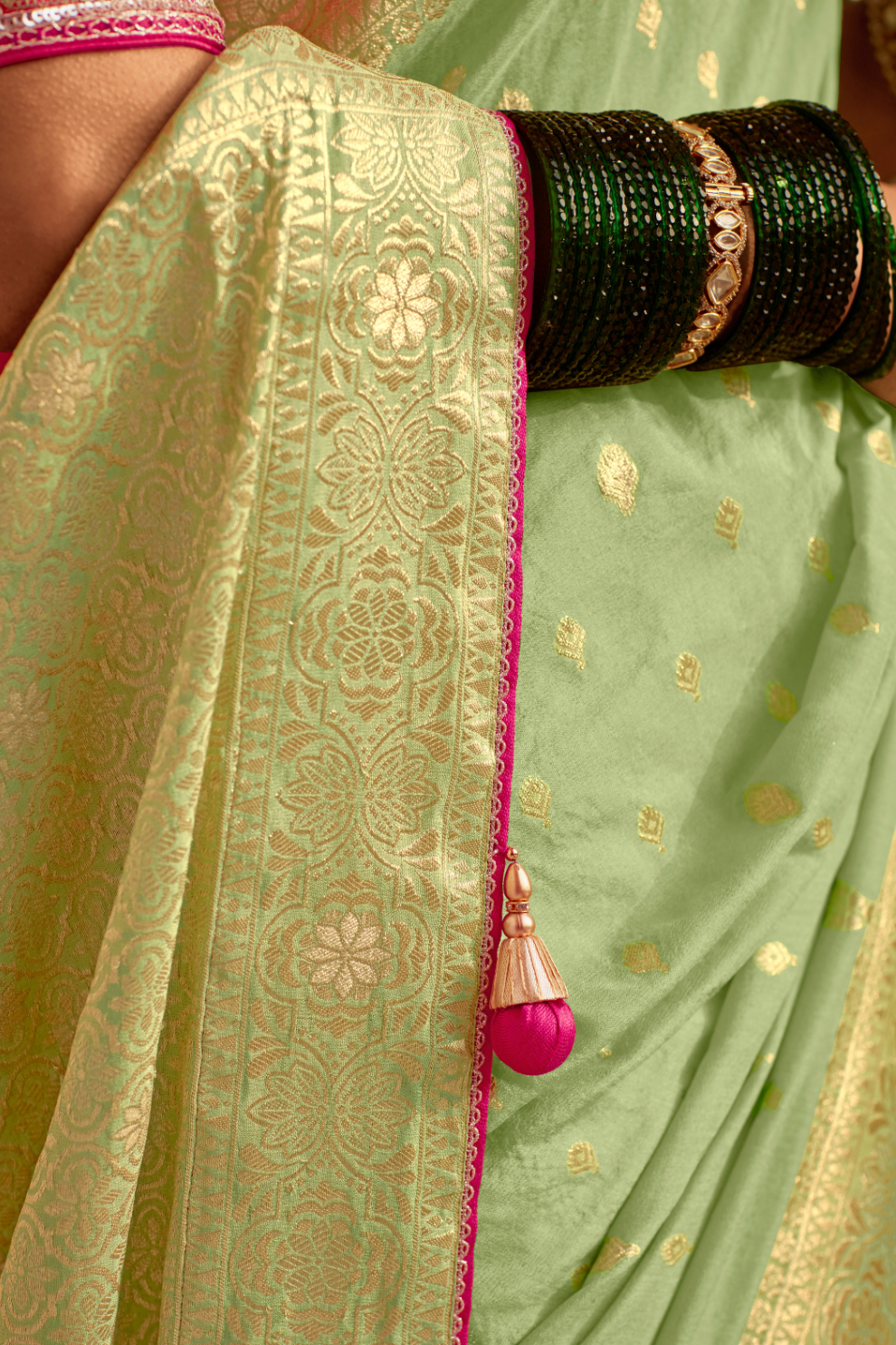 Banarasi Silk Saree with Elegant Contrast Blouse Design
