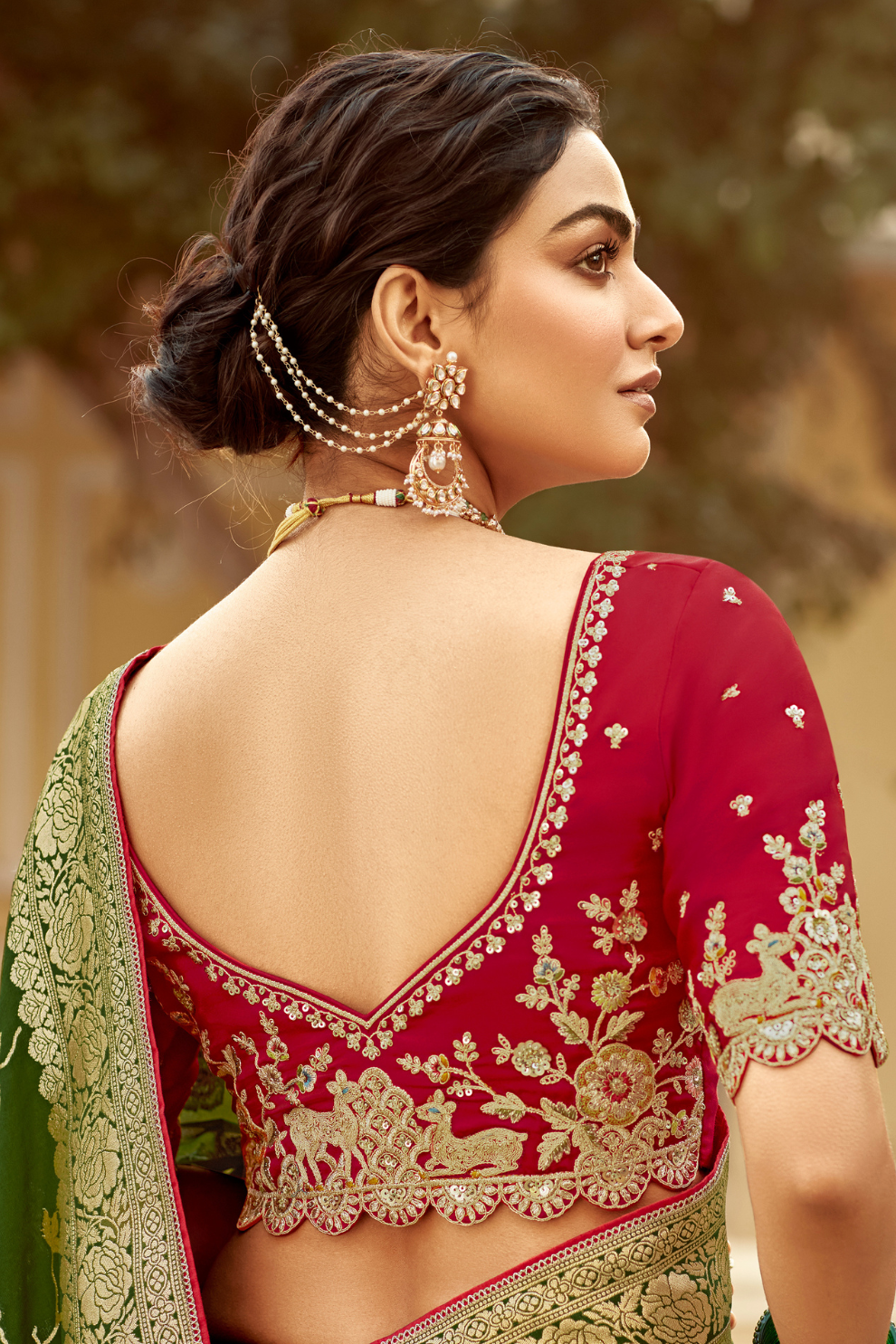 Banarasi Silk Saree with Elegant Contrast Blouse Design