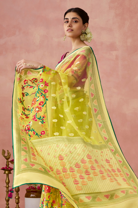 Brasso Teal Printed Saree for Elegant Festive Wear