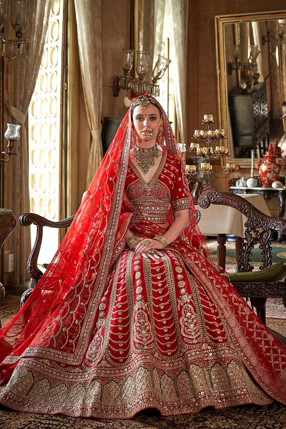 Heritage Red Silk Bridal Lehenga Heavy Zari Stone Embroidery Elegant
