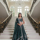 Bottle Green Georgette Lehenga Choli with Intricate Dori, Sequins, and Zari Embroidery