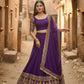 Semi-Stitched Purple Georgette Wedding Lehenga with Gold Zari Border