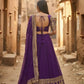 Semi-Stitched Purple Georgette Wedding Lehenga with Gold Zari Border