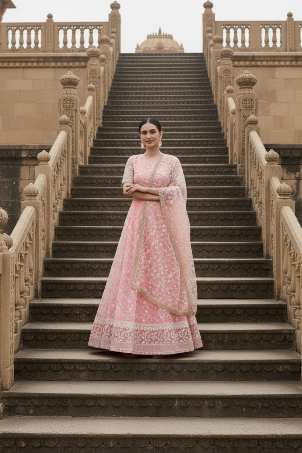 Pure georgette Light Pink Elegant Butterfly Net Lehenga with Intricate Embroidery