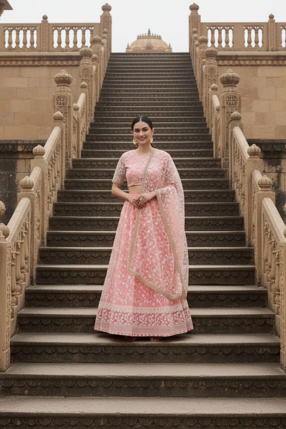 Pure georgette Light Pink Elegant Butterfly Net Lehenga with Intricate Embroidery