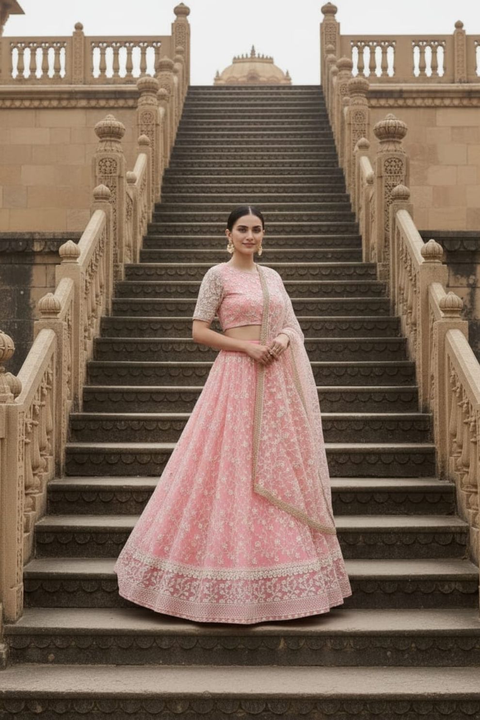 Pure georgette Light Pink Elegant Butterfly Net Lehenga with Intricate Embroidery