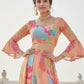 Peach & Blue Digital Printed Georgette Indo-Western Lehenga Set