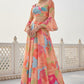 Peach & Blue Digital Printed Georgette Indo-Western Lehenga Set