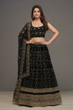 Black Zari Embroidered Flared Lehenga Choli with Floral Design