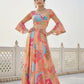 Peach & Blue Digital Printed Georgette Indo-Western Lehenga Set