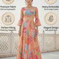 Peach & Blue Digital Printed Georgette Indo-Western Lehenga Set