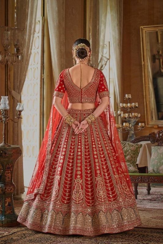 Heritage Red Silk Bridal Lehenga Heavy Zari Stone Embroidery Elegant