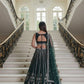 Bottle Green Georgette Lehenga Choli with Intricate Dori, Sequins, and Zari Embroidery