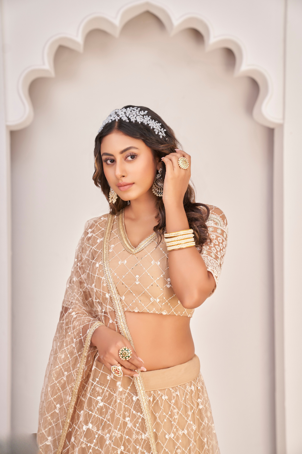 Elegant Net Lehenga Choli with Intricate Thread Embroidery
