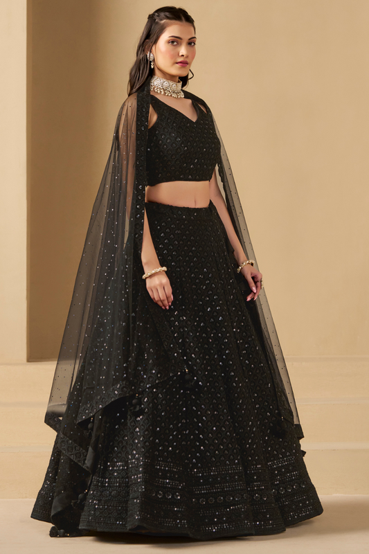 Captivating Thread Work Georgette Party Wear Lehenga Choli