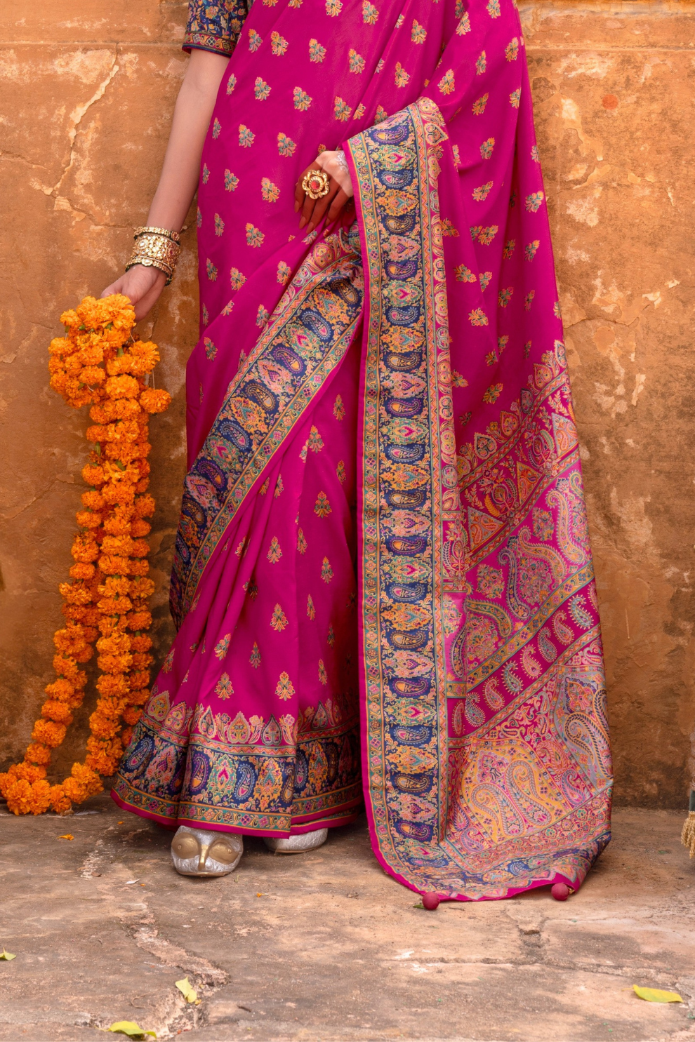Soft Silk Banarasi Saree with Butta & Pashmina Print