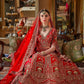 Scarlet Red Silk Bridal Lehenga Scalloped Border Kamarband Elegant