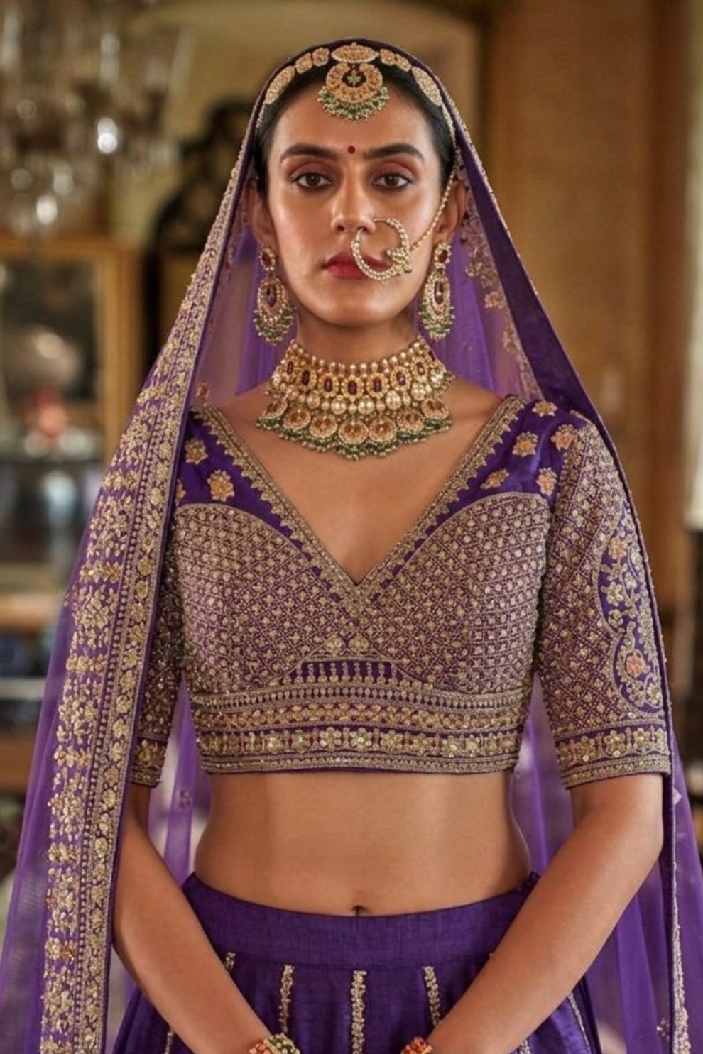 Royal Purple Silk Bridal Lehenga with Double Dupatta Zari Handwork
