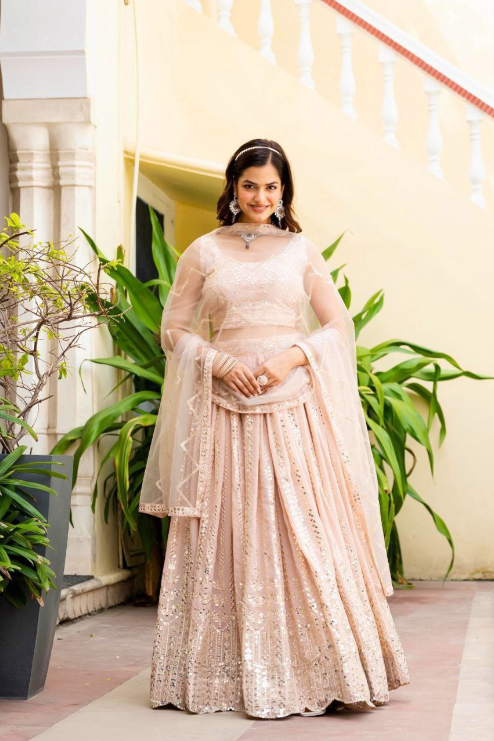 Elegant Peach Georgette Embroidered Lehenga Choli Set with Sequin Work