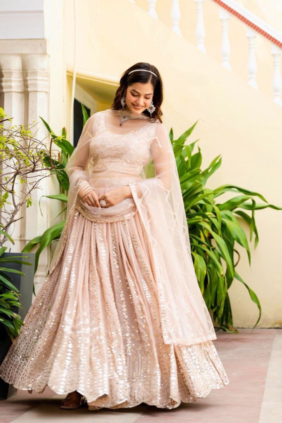 Elegant Peach Georgette Embroidered Lehenga Choli Set with Sequin Work