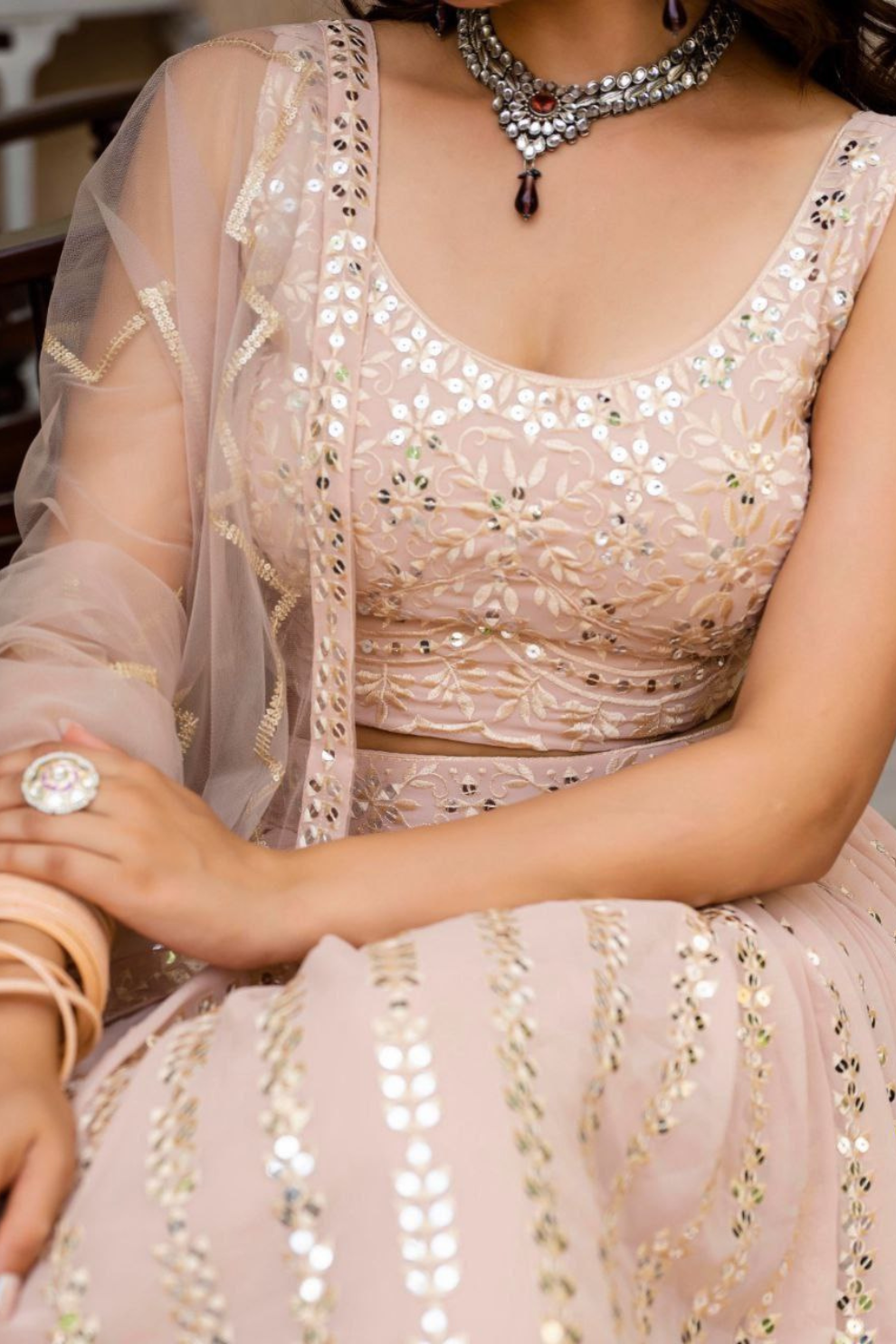 Elegant Peach Georgette Embroidered Lehenga Choli Set with Sequin Work