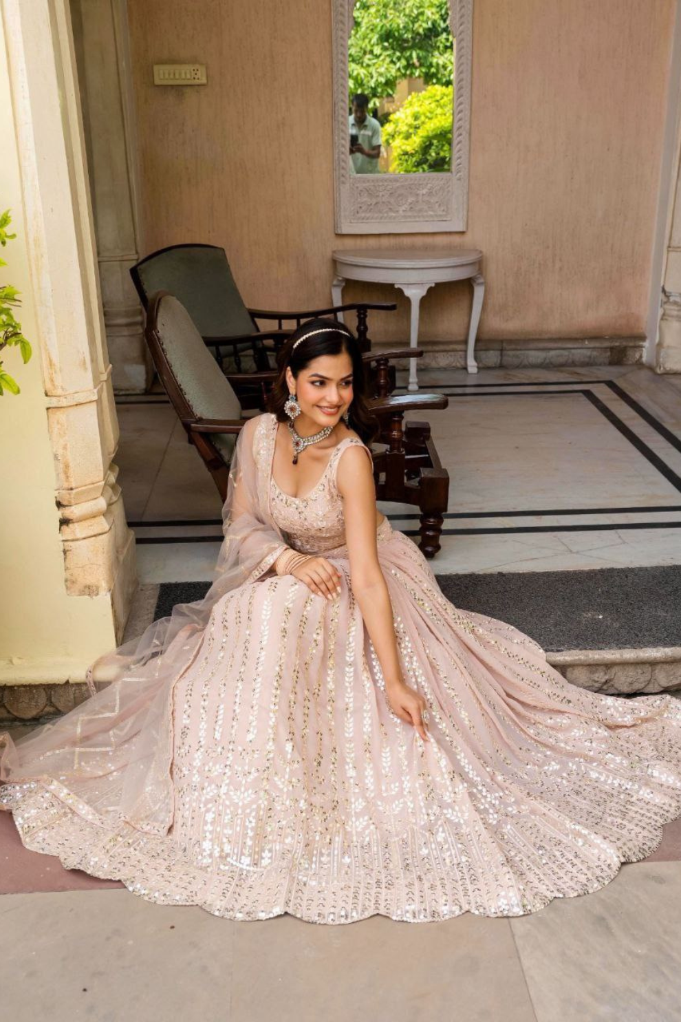Elegant Peach Georgette Embroidered Lehenga Choli Set with Sequin Work