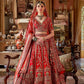 Scarlet Red Silk Bridal Lehenga Scalloped Border Kamarband Elegant