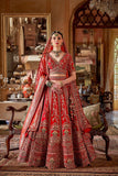 Scarlet Red Silk Bridal Lehenga Scalloped Border Kamarband Elegant