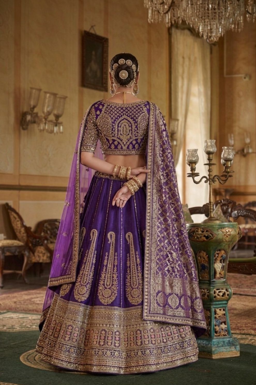 Royal Purple Silk Bridal Lehenga with Double Dupatta Zari Handwork