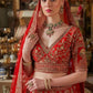 Scarlet Red Silk Bridal Lehenga Scalloped Border Kamarband Elegant