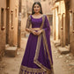 Semi-Stitched Purple Georgette Wedding Lehenga with Gold Zari Border