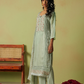 Pista Green Organza Eid Pant Suit Featuring Khatli Embroidery
