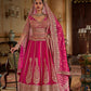 Rani Pink Silk Bridal Lehenga with Double Dupatta Zari Hand Embroidery
