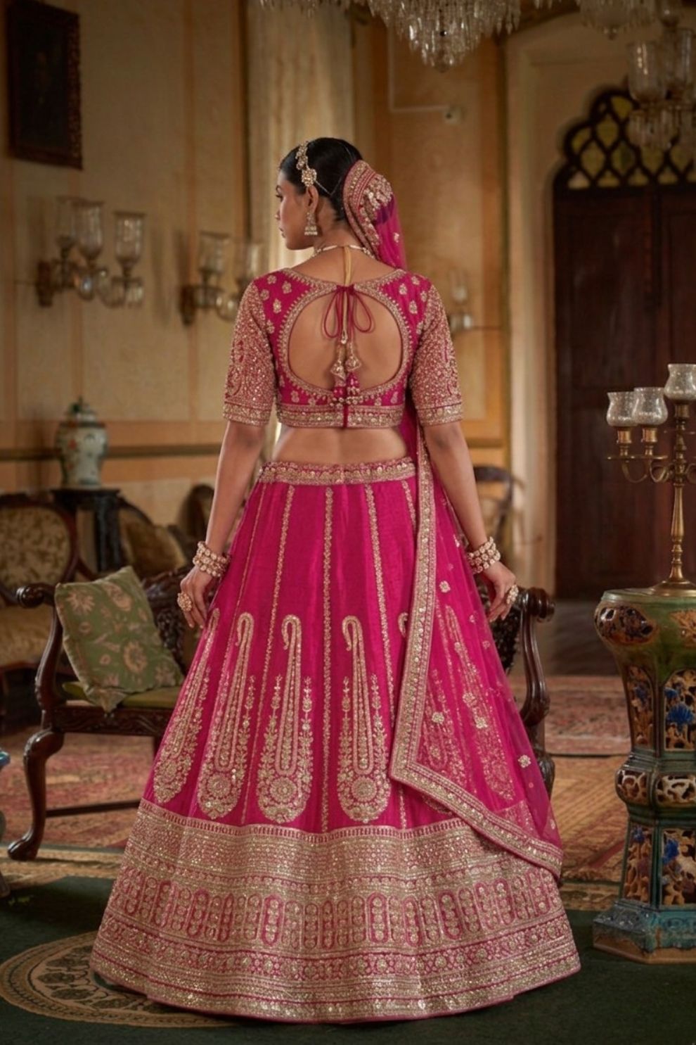 Rani Pink Silk Bridal Lehenga with Double Dupatta Zari Hand Embroidery