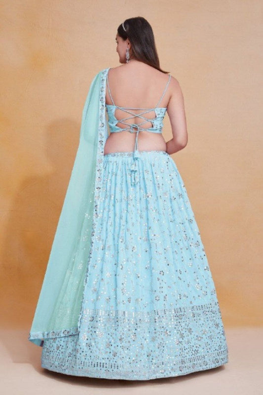Georgette Thread and Sequins Embroidered Lehenga Choli with Dupatta