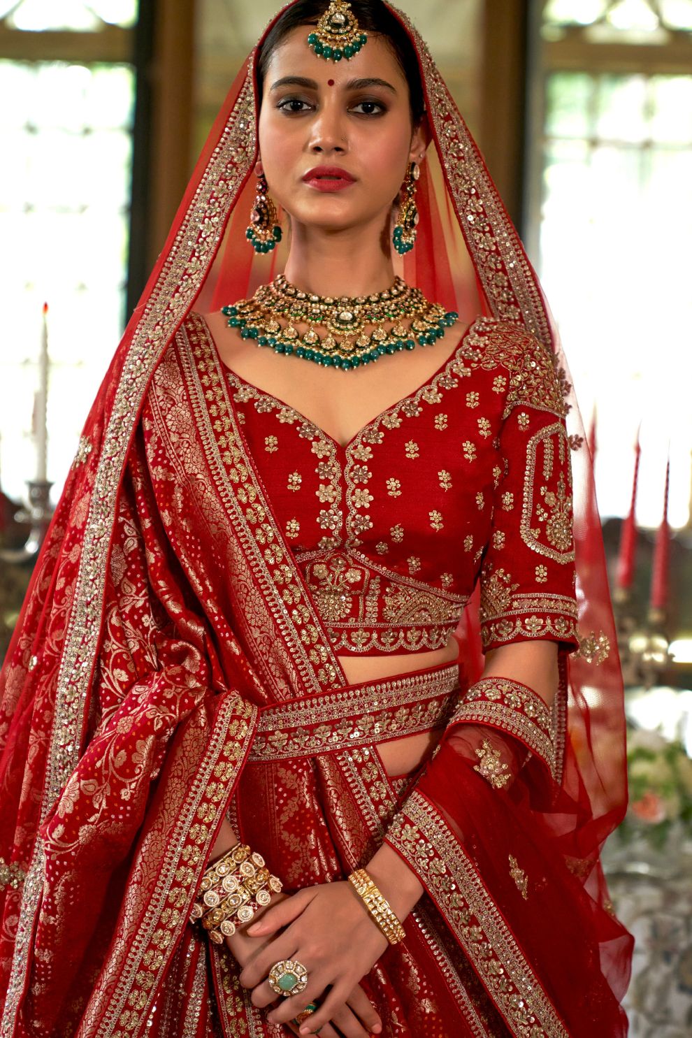 Crimson Royale Bridal Silk Lehenga with Zardozi Sequins Embroidery