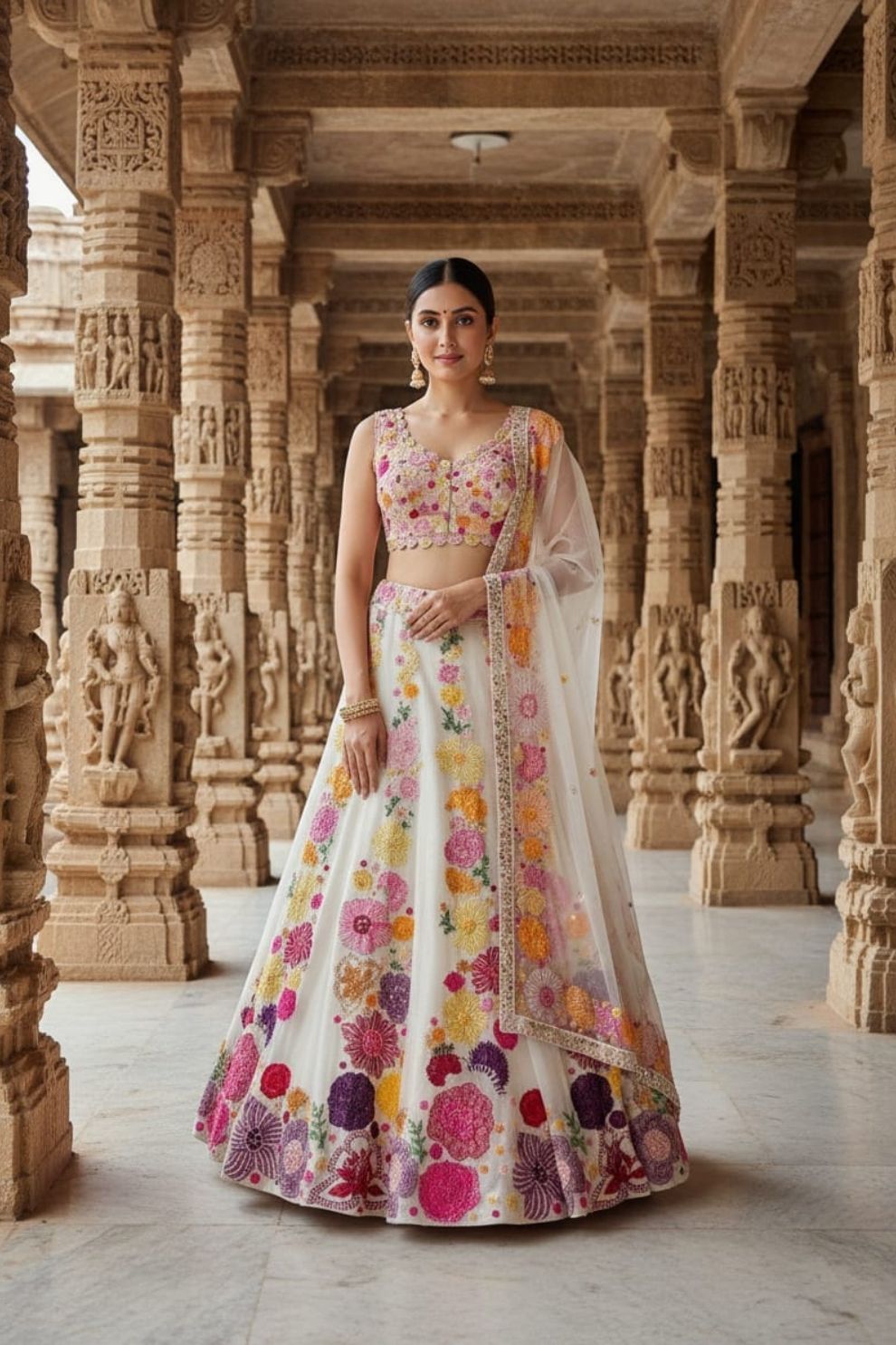 Chinon Multi-Thread & Sequin Embroidered Semi-Stitched Lehenga Choli